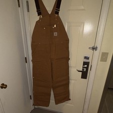 Carhartt 38x30 INSULATED Canvas Bib Overalls Brown for Men Durable Work Pants