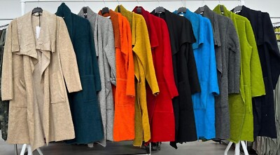 NEW WOMEN ITALIAN BOIL WOOL MIX LAGENLOOK WATERFALL POCKET DUSTER COAT