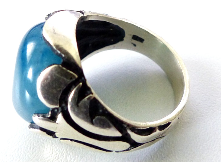 Very Nice Solid 925 Silver Blue Agate Ring Size 61 - image 5