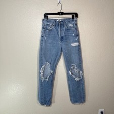 Agolde Jeans 90s Mid Rise Loose Button Fly High Rise Distressed Destroy Size 25