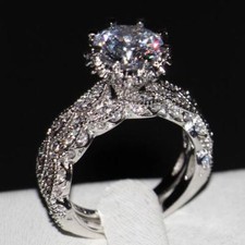 2ct Round Cut Simulated Diamond Stylish Bridal Set Ring 14k White Gold Plated