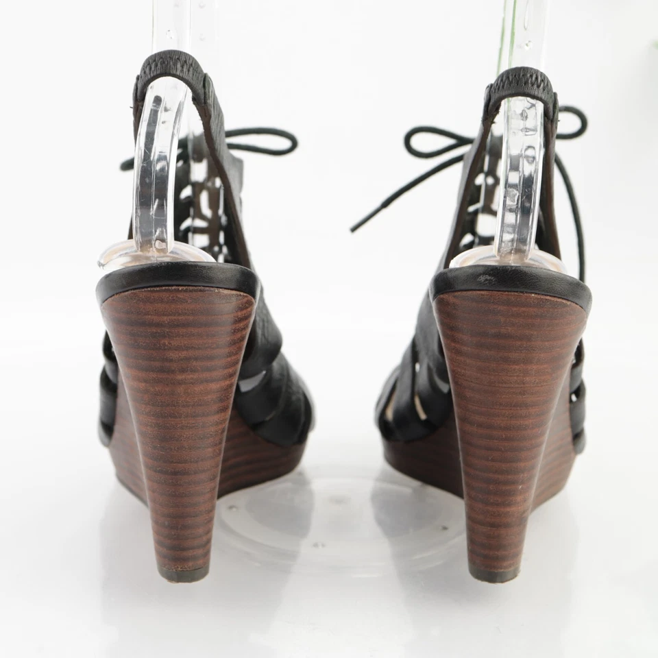 Cole Haan Womens Haven Sandals Size 8 Black Leather Gladiator Lace Up Wedge Heel - Image 4 of 4