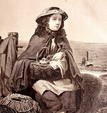 Girl At Docks Waits For Father Steel Engraving 1859 Victorian Nautical Art DWY5D