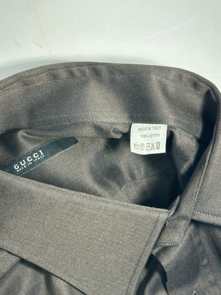 Классическое мужское платье Gucci рабочая рубашка с длинным рукавом на пуговицах коричневое размер 42 16,5 - Изображение 3 из 4