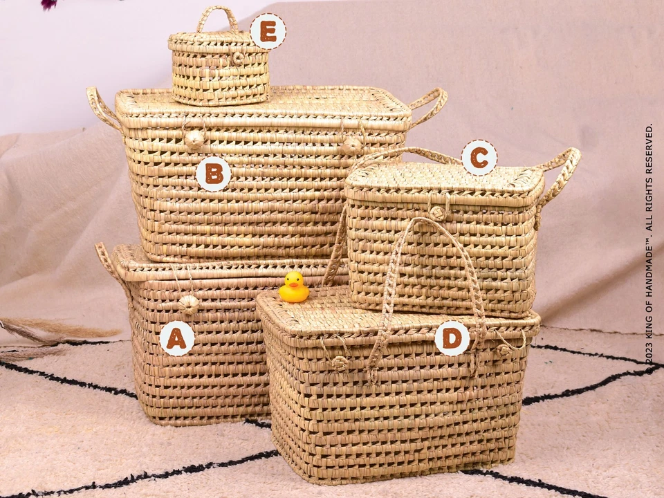 Wicker Storage Home, Palm Leaf Storage Basket, Handmade Moroccan Basket - Image 2 of 4