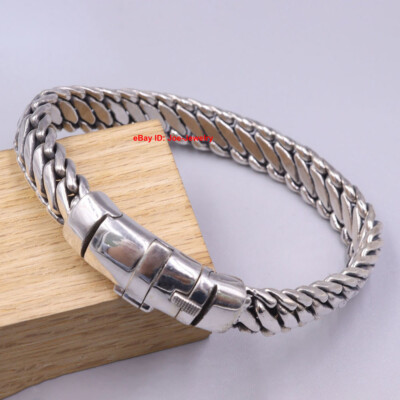 Pure 925 Sterling Silver Bracelet 11mm Weaved Link Chain For Men