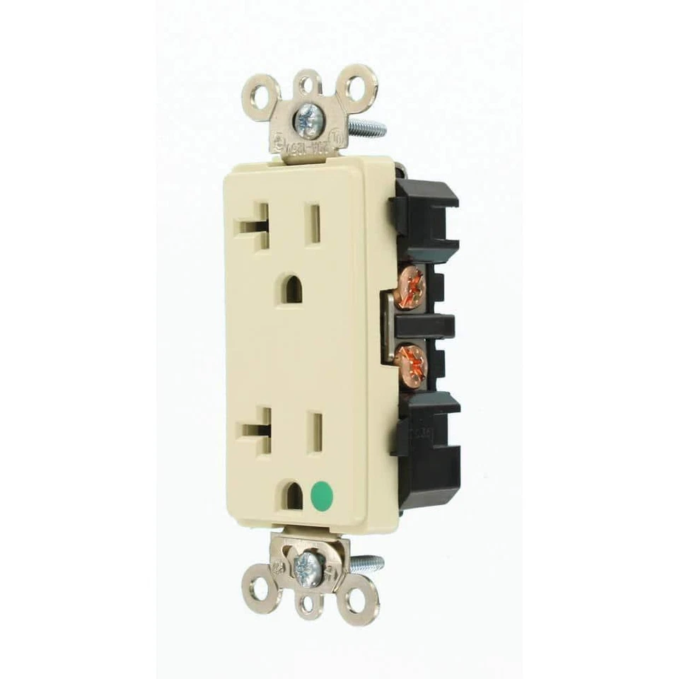 Salida dúplex de conexión a tierra automática extra resistente Decora Plus 20 amperios grado hospitalario, Foto 3 de 4