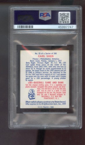 1988 C.C.C 1949 Bowman RP #25 Carl Scheib AUTO SIGNED Autograph Card PSA/DNA - Picture 2 of 2