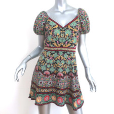 Alice + Olivia Puff Sleeve Mini Dress Dana Multicolor Floral Print Crepe Size 4
