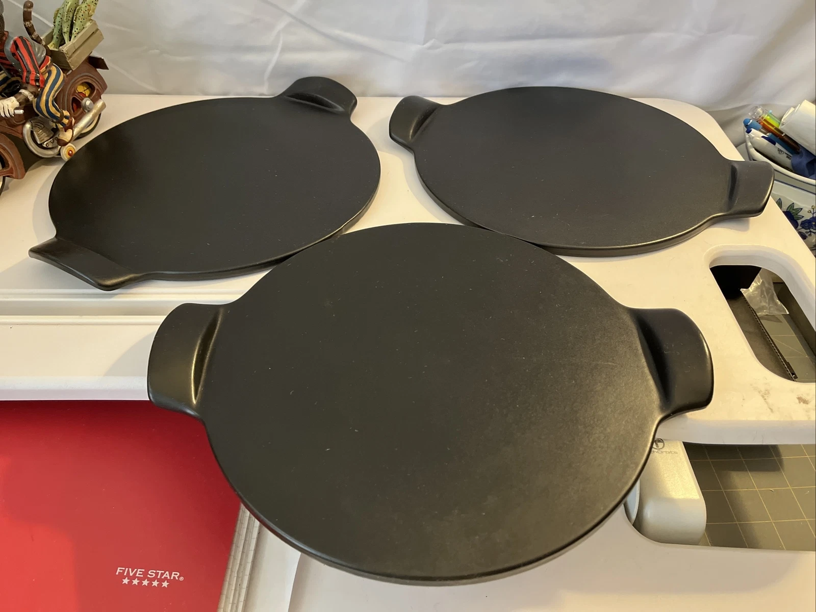 Lot Of 3 Emile Henry Pizza Stone Flame Top 12inch Black Round Smooth France