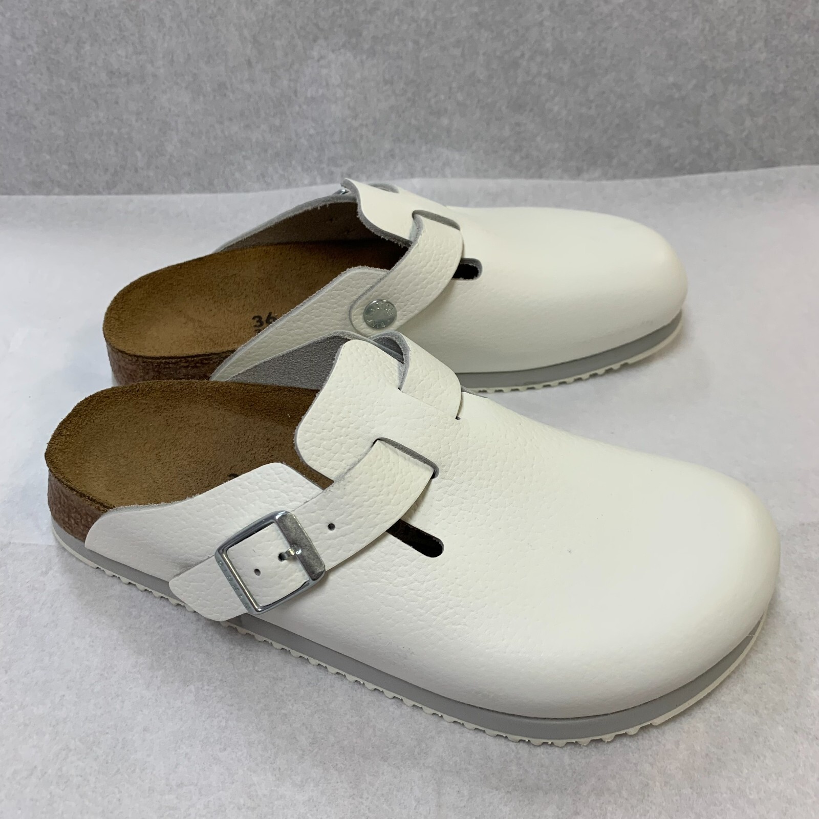 Birkenstock New w/ Box Boston Super Grip White Natural Leather Nar Select Size image 2