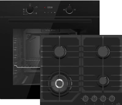 Gasline Gas Herdset Gasbackofen GB850-FIB Umluft 69L + Gaskochfel 60cm Schwarz