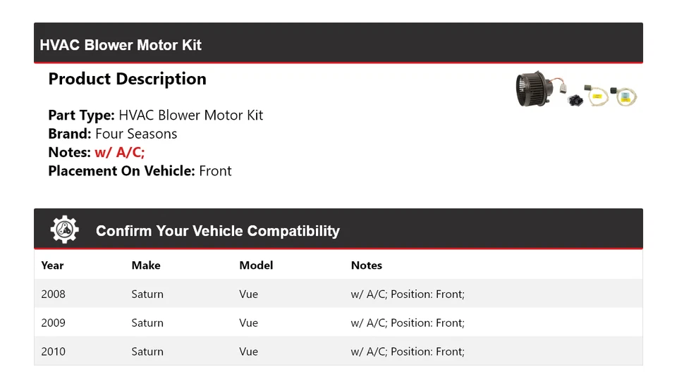 Kit de motor soplador delantero 4 estaciones 2009 para Saturn Vue 2008-2010 Foto 2 de 3