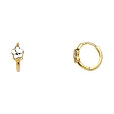 Ioka - 14K Two Tone Gold 5mm Thickness Flower Huggies Hinged Earrings