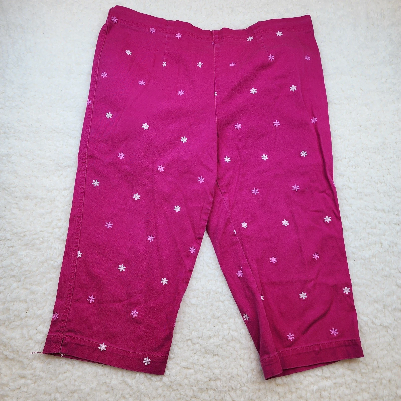 White Stag Capri Pants 6 Pink Flowers Pull On Summer Mature Summer Elastic
