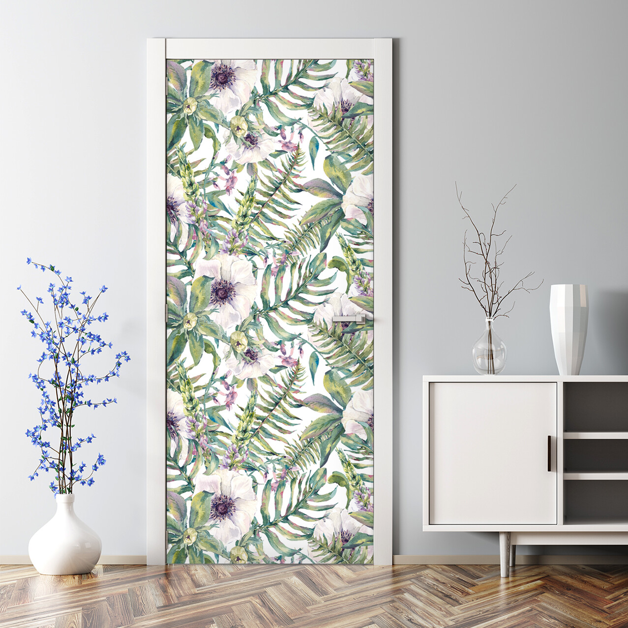 Bubble Free | Soft Floral Door Decal | Repositionable Door Decal Sticker
