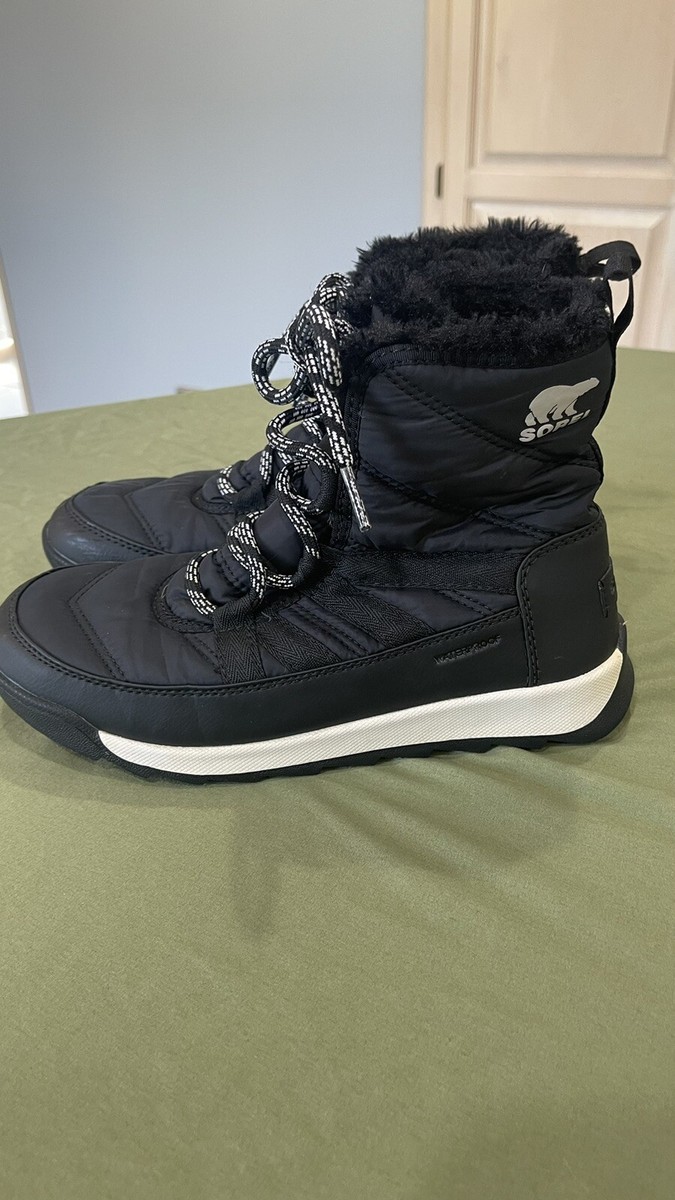 Sorel Whitney II Black Leather Waterproof Winter Boot Women 6 US
