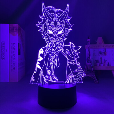 Genshin Impact Xiao 7 Color LED USB Night Light Anime Video Game Decor 3D Lamp