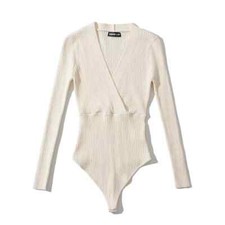Body Maillot de Corps Pull Femme Dos Nu Blanc Côtelé Slim Élégant D067