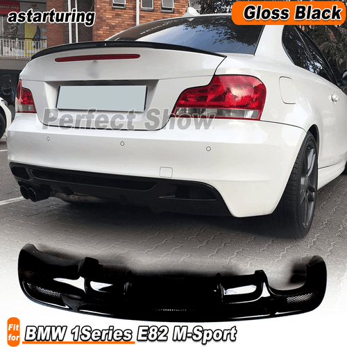 Fit For BMW E82 E88 120i 125i 135i M Sport Gloss Black Rear Bumper Diffuser Lip  - Foto 1 di 12