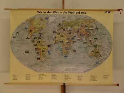 World Map Europe Map Attractions Building ~1995 School Wall Map ...