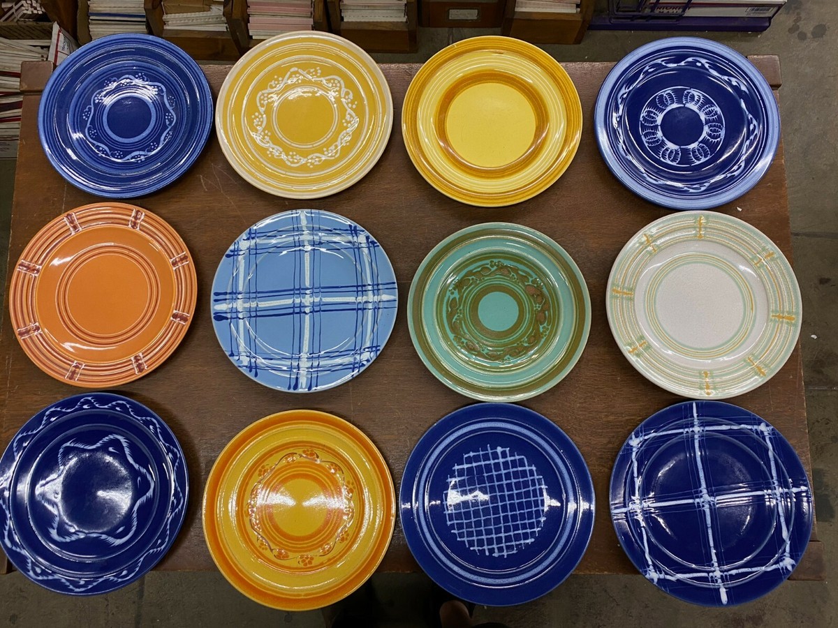 Yellow w/t Orange Design Vintage Lunch Plate 611 Pacific Pottery