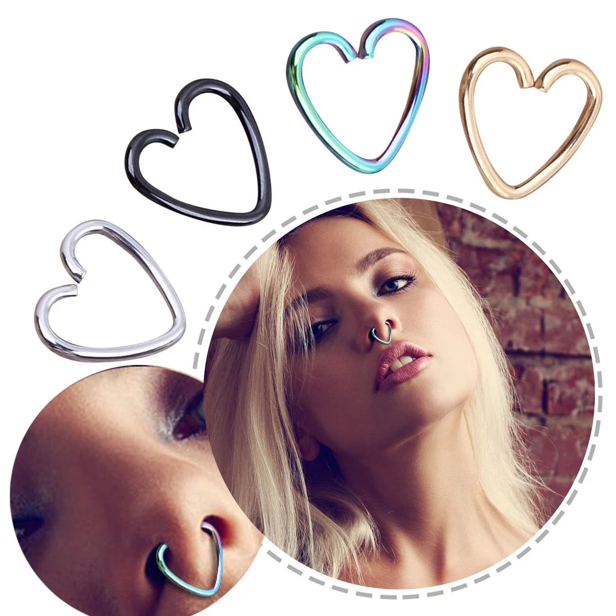 Heart Nose Ring Hoop 316L Surgical Steel Nose Hoop For Women Men