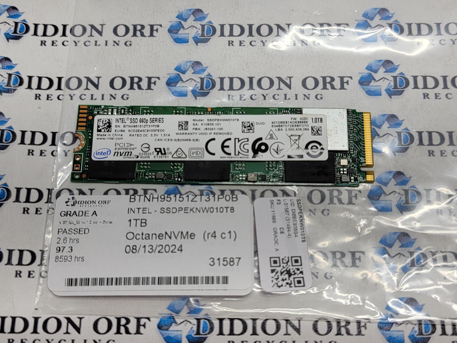 INTEL 1TB M.2 NVMe SSD SSDPEKNW010T8, Grade A, SKU 11666 | eBay