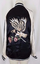 Pacsun Kendall & Kylie Embroidered Eagles Roses Satin Bomber Jacket Womens S