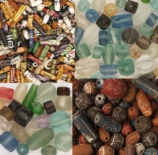 Beads, Assorted - All Recycled Materials - Clay, Bone, Glass and More - 116+ Pcs