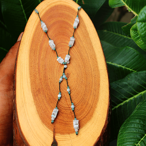 Handmade Natural Rainbow Moonstone Micro Macrame Beaded Reiki Gemstone Necklace - Picture 4 of 14