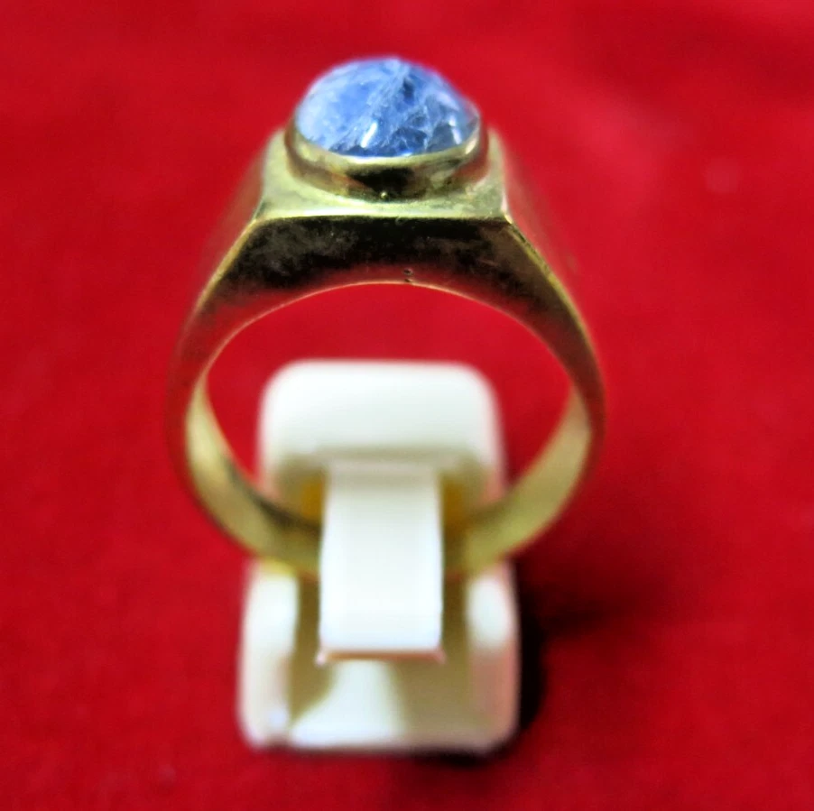 Vintage Men's Signet Ring 18k Micron Gold Over Brass Raw Blue Sapphire Size 11 - Image 3 of 4