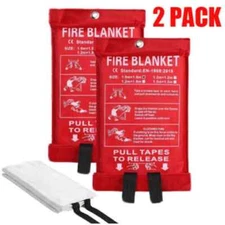 2 PACK FIRE BLANKET Fiberglass Emergency Home Retardant 39''x39'' Brand New