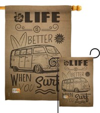 Life is Better When you Surf Kombi Bus Garden Flag Beach Coastal Yard Banner