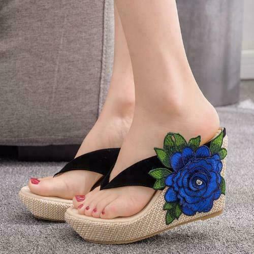 PANTOFOLA D’ORO Sandali donna fiori spiaggia tacchi alti pantofole zeppa scarpe plateau infradito