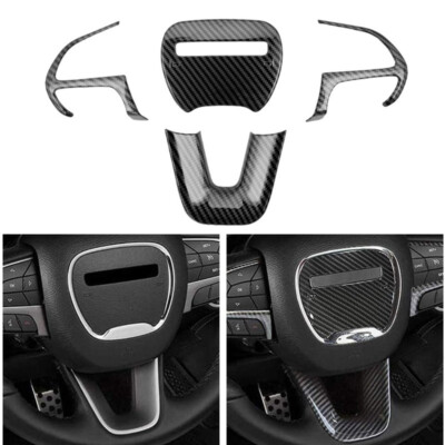 For 2015-21 Dodge Challenger Charger Carbon Fiber Steering Wheel Trim Cover 