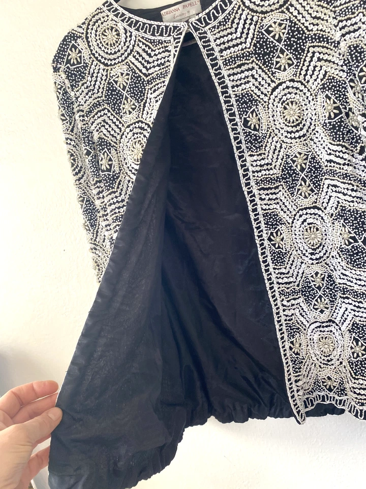 VTG Adrianna Papell Silk Beaded Sequin Jacket Cocktail or jeans Glam Size XL - Image 2 of 4