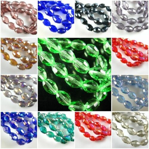 100Pcs Charms Faceted Glass Crystal Finding Spacer Loose Oval Rugby Beads 6x8mm - Zdjęcie 1 z 48