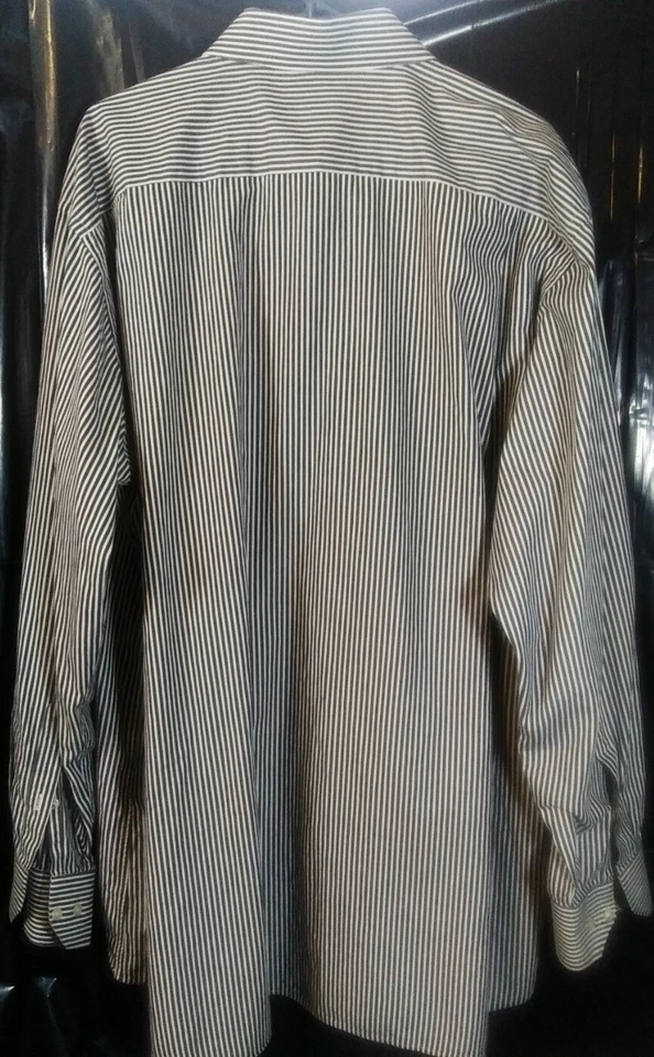 MODENA Dress Shirt Mens 18.5  36/37 Black White Striped 100% Cotton TALL MAN - Image 2 of 4