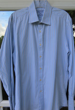 Charles Tyrwhitt London Mens Light Blue Slim Fit Striped Dress Shirt L 16 1/2x33