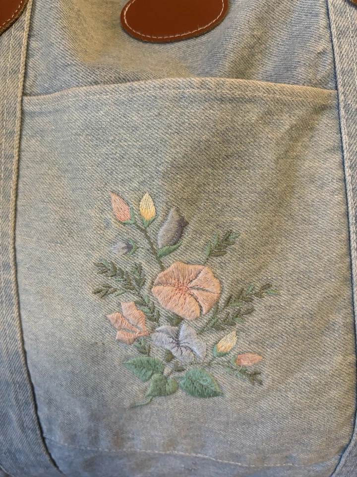 Bolso de Lona Denim Grande Vintage Años 90 Floral Viaje Fin de Semana Bolso Foto 2 de 4