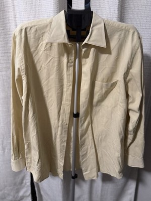 Tasso Elba Men's XL Dress Shirt Beige 100% Cotton Long Sleeve Point Collar