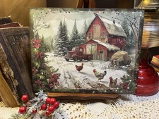 Christmas at the Farm, Chickens, Truck, Barn,  Handcrafted Plaque / Sign #5