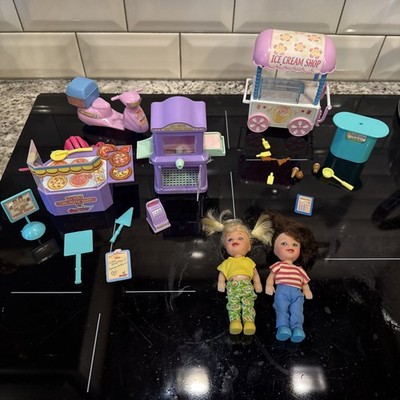 EUC RARE 90s Vintage Lil Kidz Ice Cream Cart & Pizza Shop + Accessories w/ Dolls