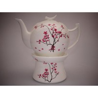 Teekanne Cherry Blossom KirschblÜTe Mit StöVchen, Weiß Rosa, Porzellan, Tealogic