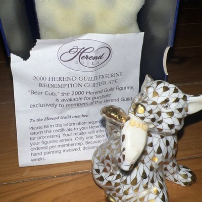 HEREND GUILD HUNGARY Bear Cub #15484 24k Gold Fishnet Figurine w/ Box