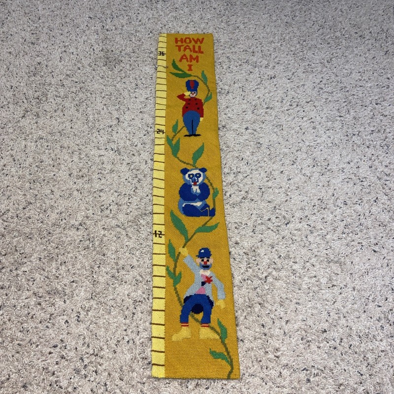 VTG Childrens  Needlepont Growth Chart Completed Nursery Playroom Decor Adorable