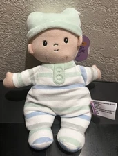 Gigglescape Giggle Scape Plush Baby Doll Boy Striped Soft Lovey Blue Green Gray