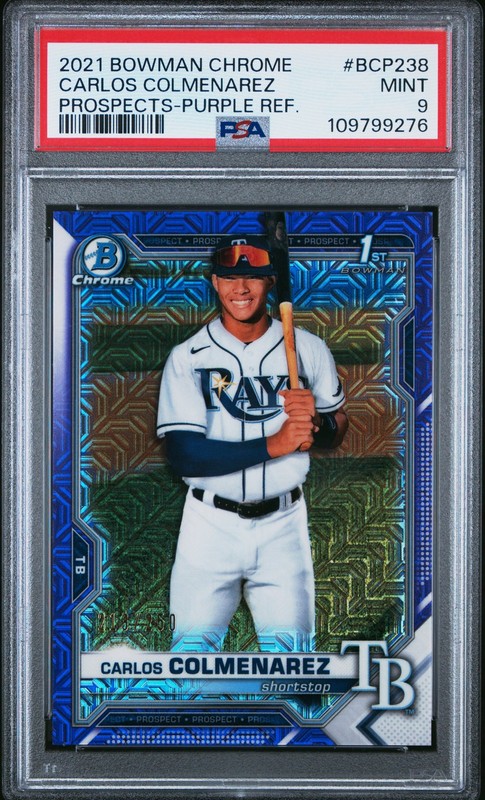 2021 BOWMAN CHROME PROSPECTS PURPLE REFRACTOR CARLOS COLMENAREZ 213/250 PSA 9