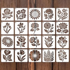 20pcs Flower Stencils for Painting, 3 Inch Reusable Sunflower Plant Botanical Fl